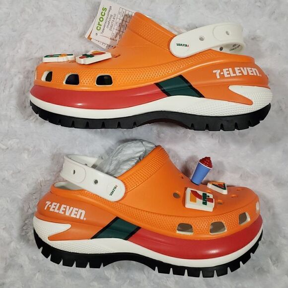 Mega Crush 7 Eleven x Crocs orange and green Mens 6, Womens 8 - Picture 2 of 14